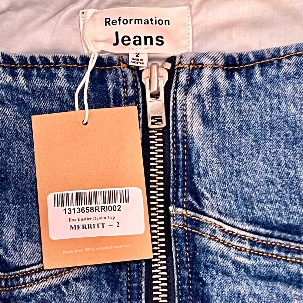 πΊπHPππΊ NWT Reformation Ena Denim Bustier Top - Picture 16 of 16